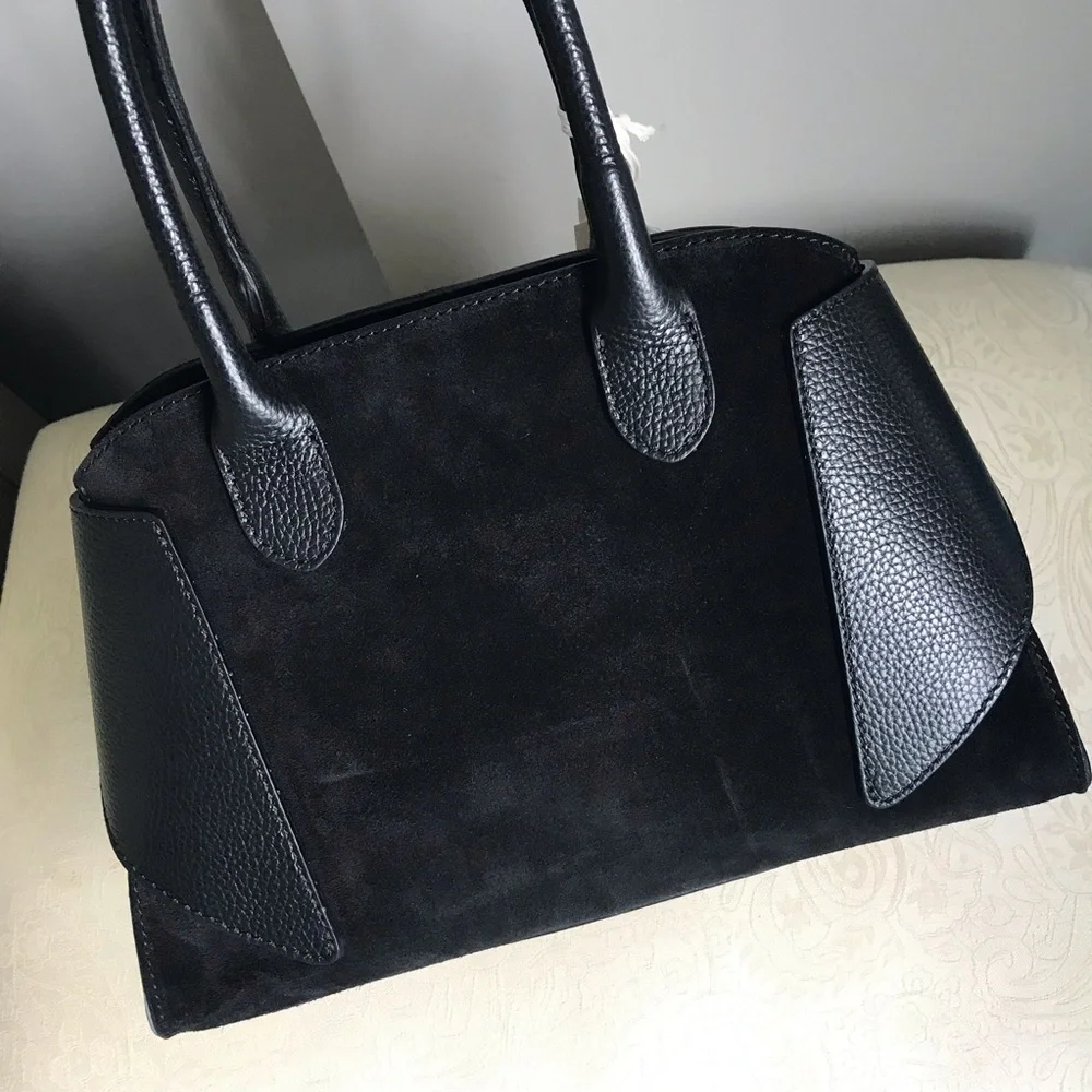 NWT Divina Firenze Suede & Leather Satchel with Structured Shape